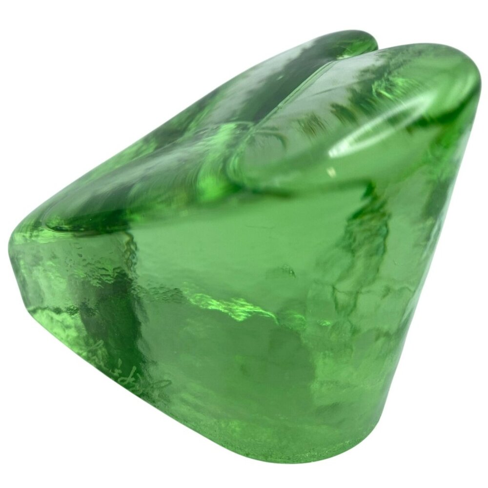 Fire & Light Green Celery Heart Paperweight Studio Art Glass SIGNED! - Picture 4 of 9